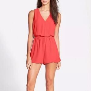 Revolve ASTR The Label Coral Red V-Neck Surplice Romper Small